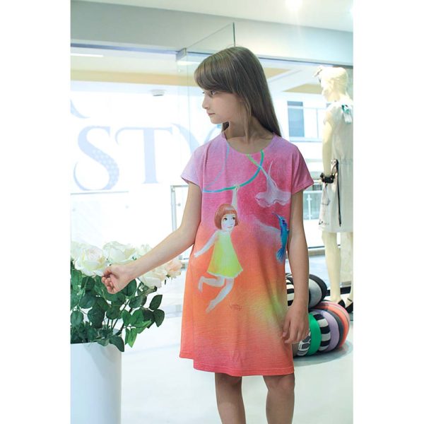 Sukienka dziewczęca z kolibrem - ubranie z motywem