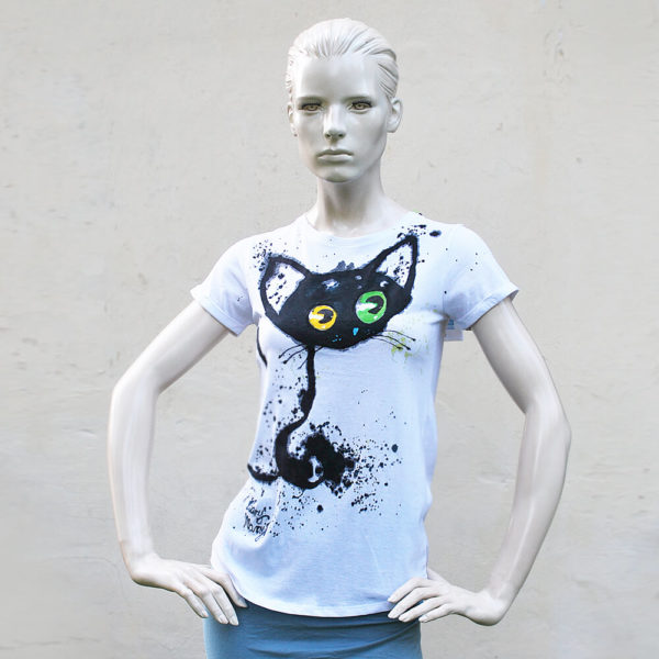 Koszulka z kotem dla kobiet, na manekinie