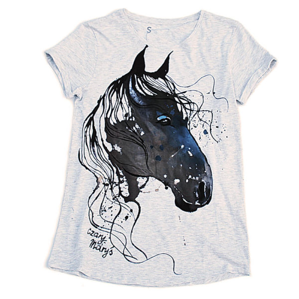 Ręcznie malowana szara bluzka kobieca z koniem